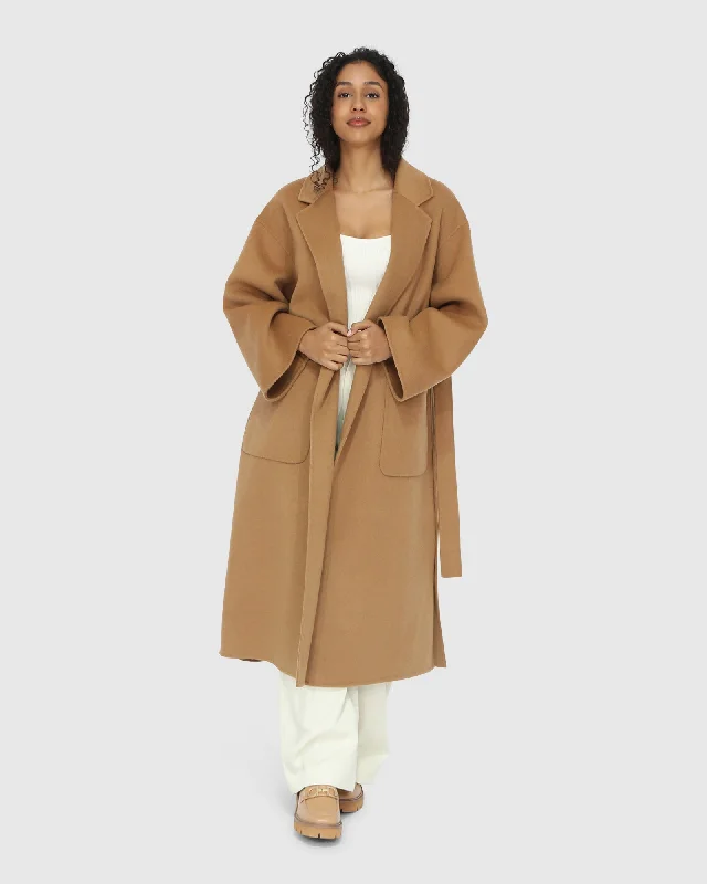 Wide Awake Split Hem Overcoat - Camel Sharp Women's Italian