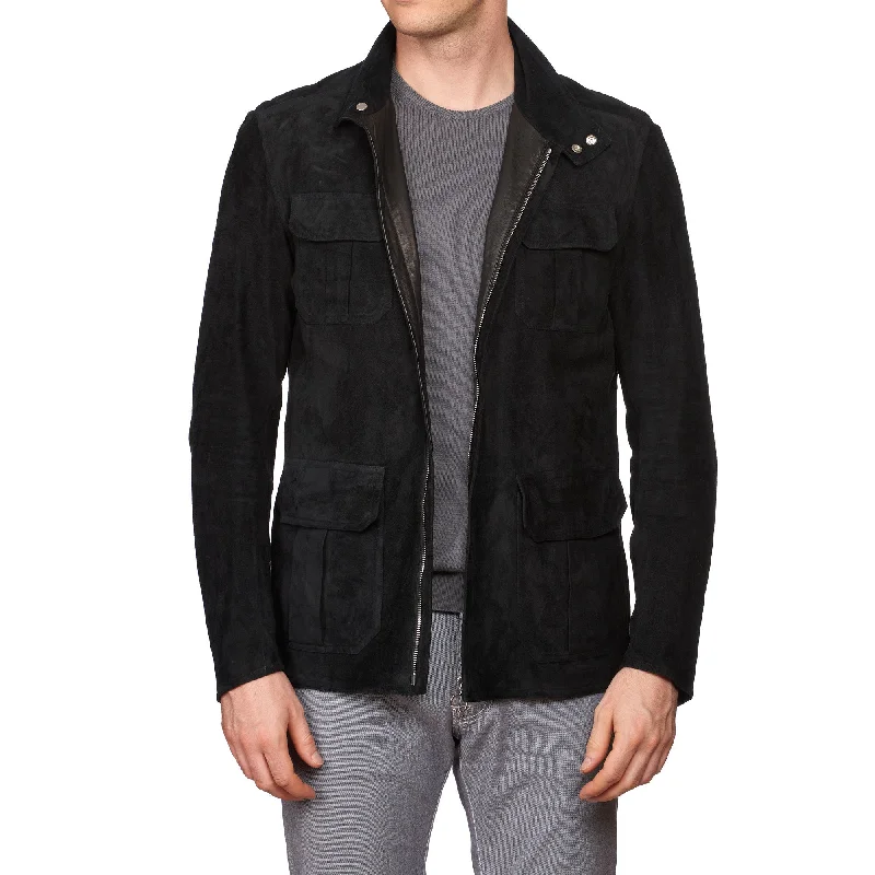 SERAPHIN Black Suede Goat Leather Unlined Field Jacket FR 50 US M Rugged Women's Outdoor 