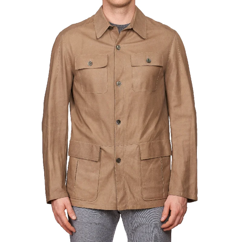 SERAPHIN Tan Suede Goat Leather Unlined Field Jacket FR 50 US M NEW Monochromatic All - in - one