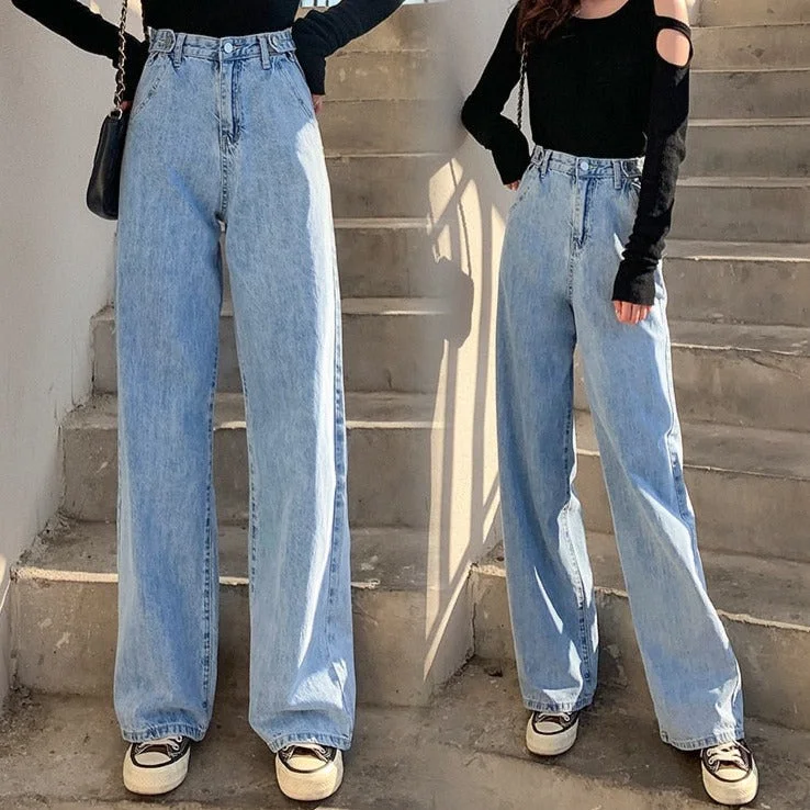 KittenAlarm - streetwear high waist women's fashion jeans woman girls women wide leg pants trousers female trousers denim bagge mom jeans Modern Women's Tech
