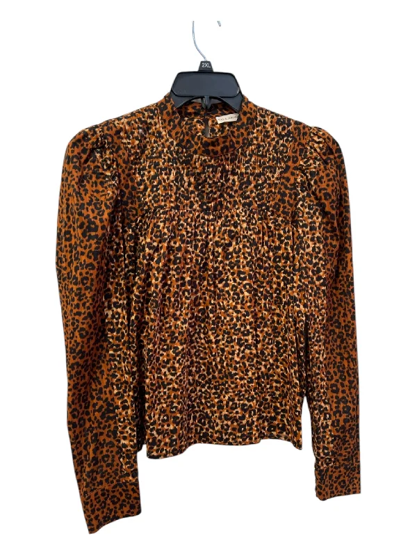 Ulla Johnson Size 4 Tan & black Cotton Cheetah Long Sleeve Pleat Round Neck Top Cashmere Ulla Johnson Size 4 Tan & black Cotton Cheetah Long Sleeve Pleat Round Neck Top Cashmere