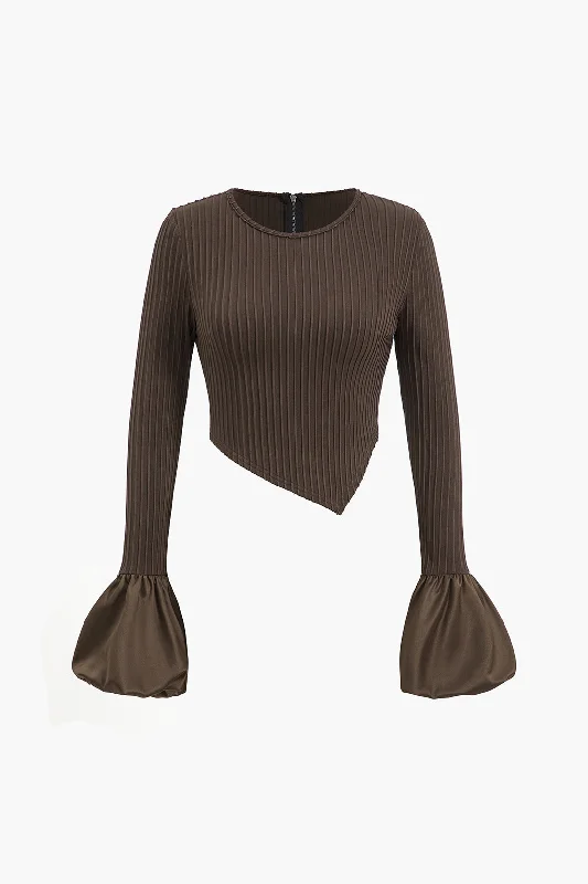 Solid Puff Sleeve Zipper Long-Sleeve Top Tough Women's Military - inspired