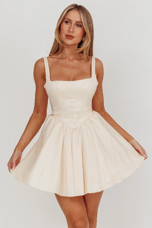 Found You Square Neck Flared Mini Dress Cream Sleek Women's 