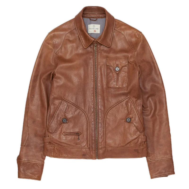 HARTFORD Brown Lamb Nappa Leather Flight Bomber Jacket Size M Earthy Women's Hemp - based