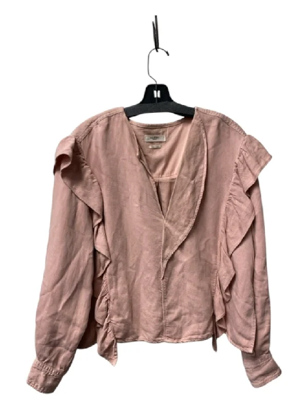 Isabel Etoile Marant Size 44 Pale Pink Lyocell & Linen Long Sleeve V Neck Top European