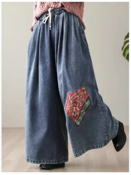 Women Summer Embroidery Denim Pants Casual Women's Japanese 