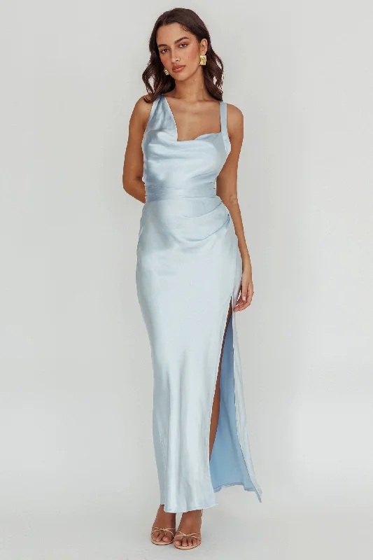 Midnight Sun Asymmetrical Strap Maxi Dress Blue Stylish Women's Tropical 