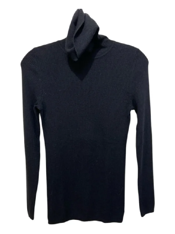 Theory Size M Black Wool Turtleneck Ribbed Long Sleeve Top Earthy Women's 