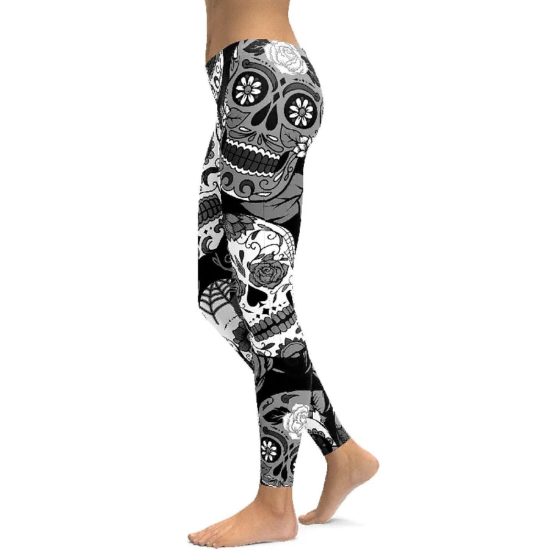 Black & White Sugar Skull Leggings Confident Women's Power