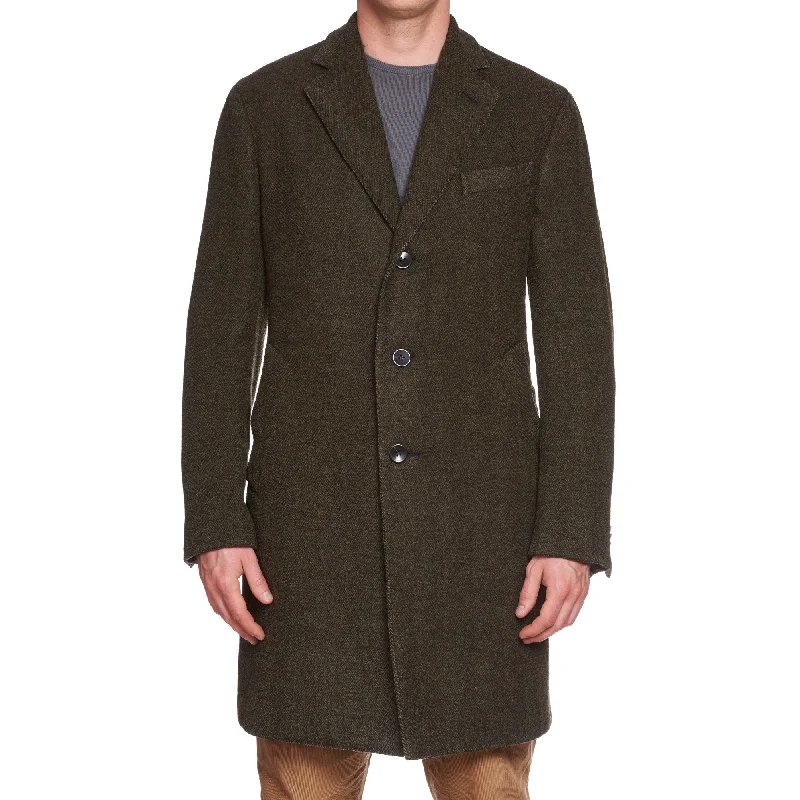 BOGLIOLI Milano Green Herringbone Wool Blend Unlined Coat EU 50 NEW US 40 French