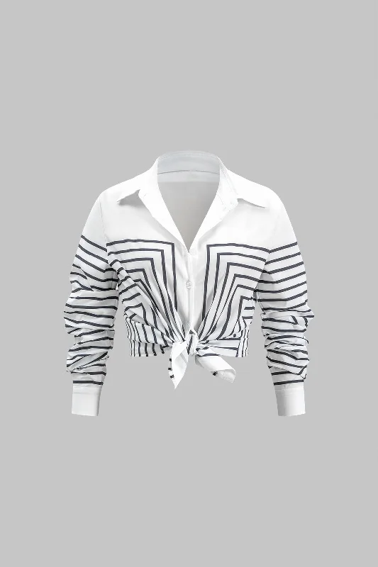 Stripe Button Long-Sleeve Shirt Feminine Women's Style 