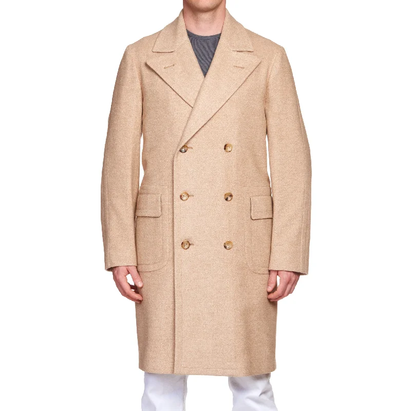 BOGLIOLI Milano Beige Wool-Silk-Camelhair Flannel Unlined DB Coat Overcoat NEW Stylish Women's Tropical 