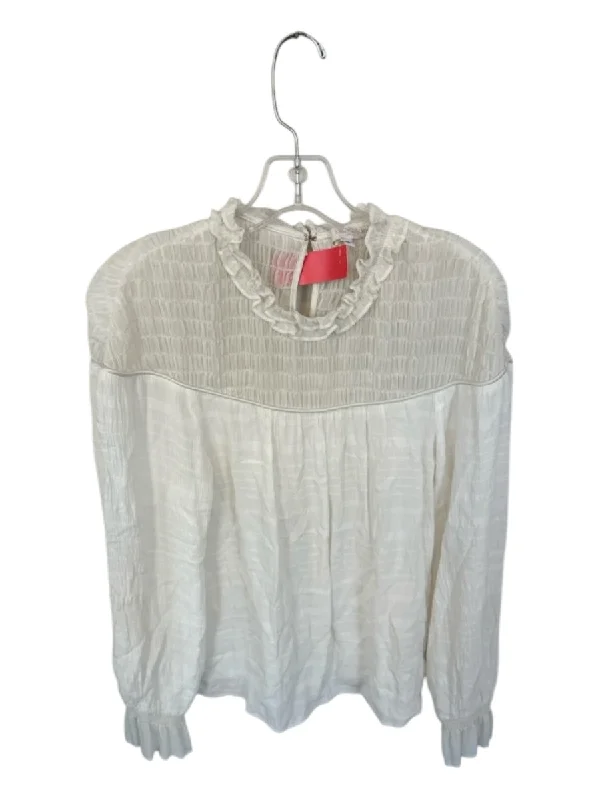 Ramy Brook Size S White Rouched Long Sleeve Top performance