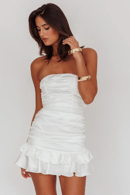 Annabella Strapless Tied Back Satin Mini Dress White Sporty Women's Tennis
