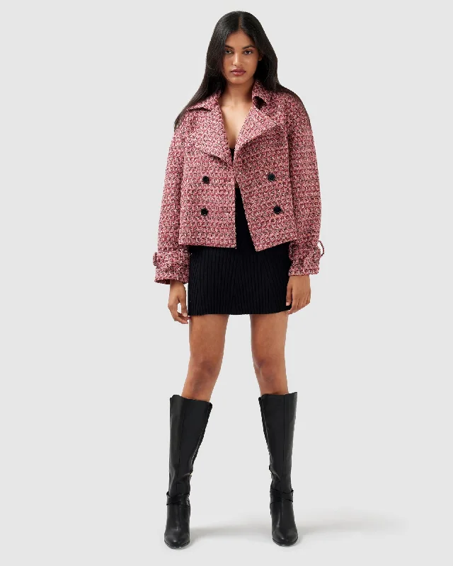 Power Over Me Tweed Jacket - Red Cozy Women's Winter