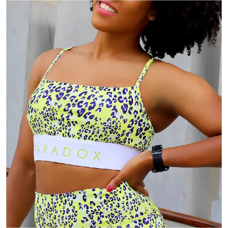 Lime Leopard Print Square Neck Sports Bra Dapper Women's 1920S