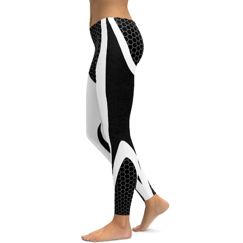 Black & White Honeycomb Carbon Legging Edgy Women's Punk