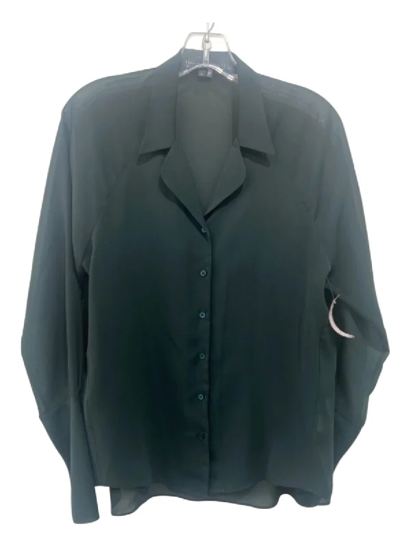theysken's theory Size M Dark Green Polyester Semi Sheer Button Up Collar Top Youthful Women's Pop