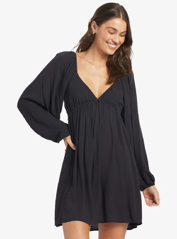 Sweetest Shores Dress Solid Dress - Anthracite Cozy Women's Sherpa - lined