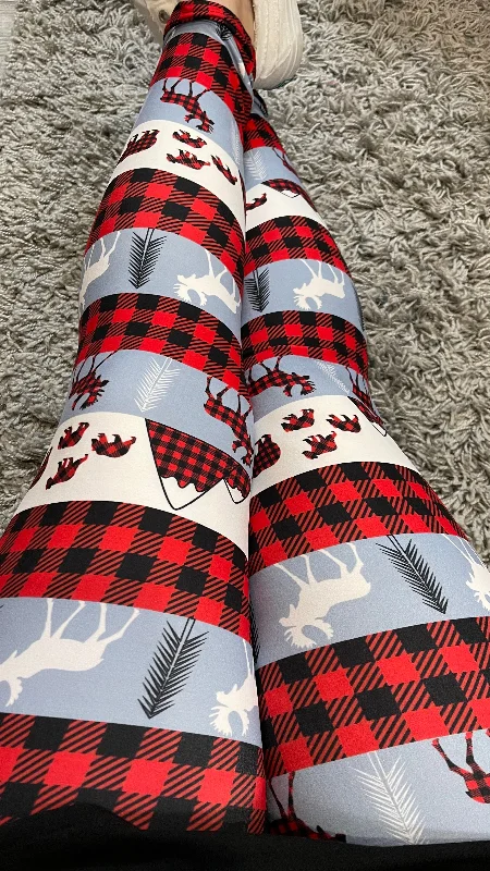 Plaid Moose Leggings Sporty Women's Athleisure 