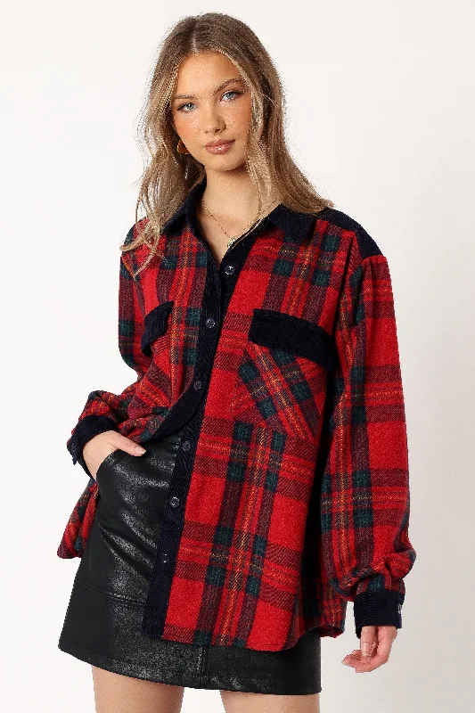 Lucille Plaid Shacket - Red/Navy Confident Women's High - fashion