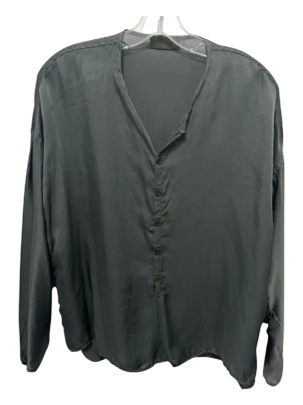 CP Shades Size XS Green Silk Quarter Button Semi Sheer Long Sleeve Top Dapper Women's 1920S