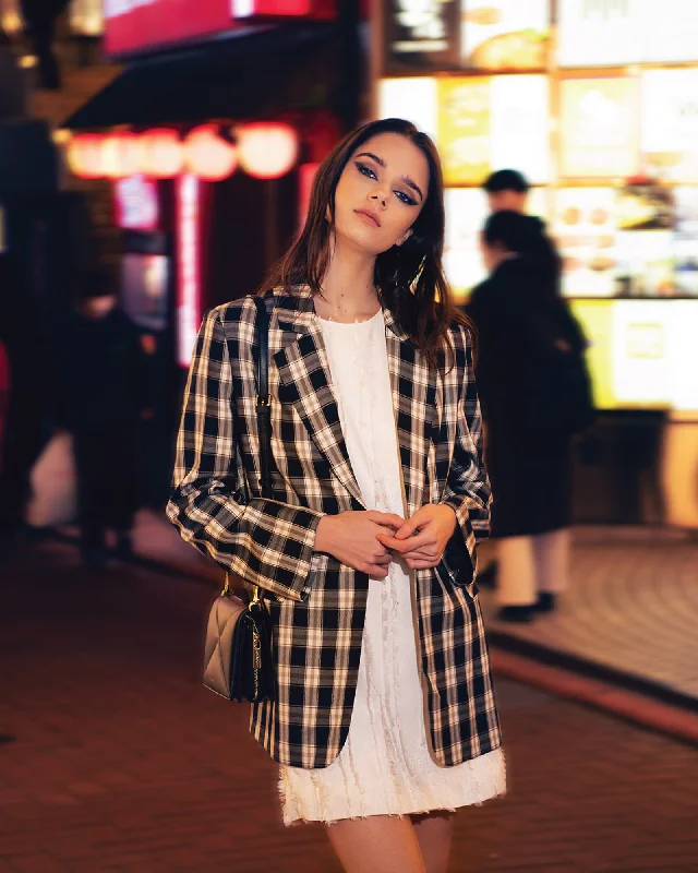 Love & Mercy Checked Blazer - Black Check Relaxed Women's Beachy