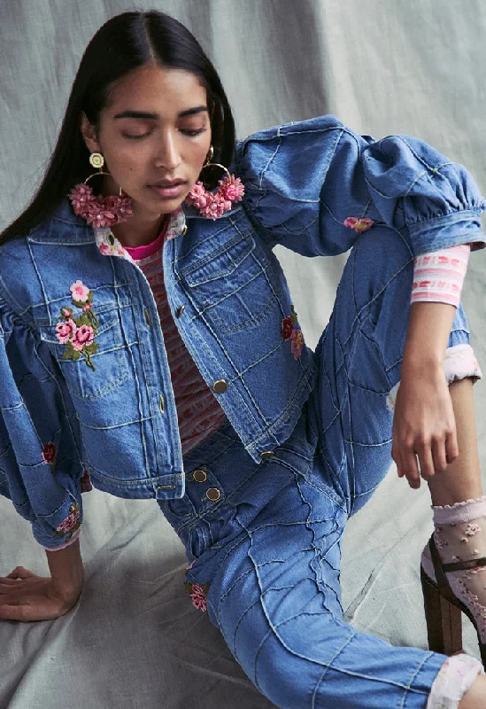LoveShackFancy Devia Cropped Denim Jacket Trendy Women's 