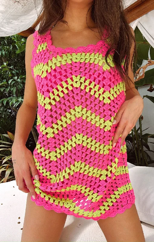 Tara Mini Dress ~ Watermelon Wave Crochet Trendy Women's 