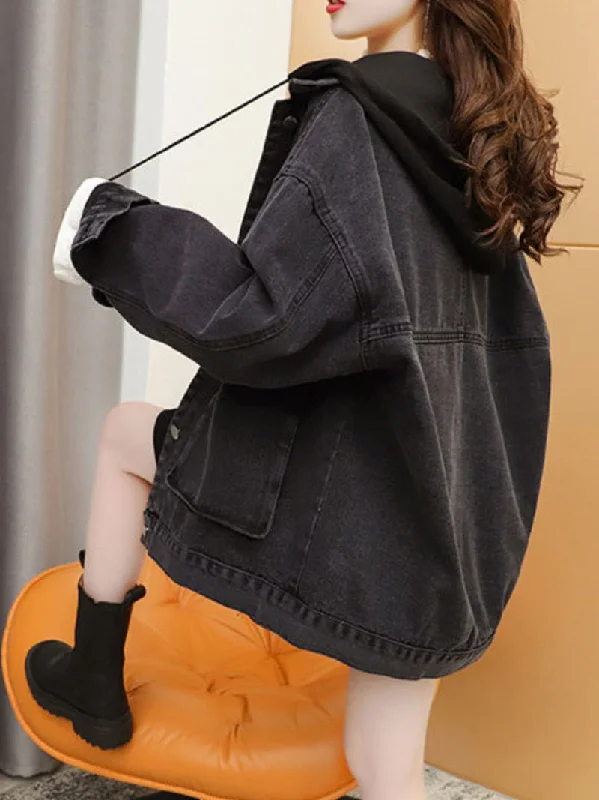 KittenAlarm - Streetwear Black Denim Jackets Women Korean Fashion Patchwork Hooded Spring Jacket Casual Chaquetas Veste En Jeans Pour Femme Sustainable Organic KittenAlarm - Streetwear Black Denim Jackets Women Korean Fashion Patchwork Hooded Spring Jacket Casual Chaquetas Veste En Jeans Pour Femme Sustainable Organic