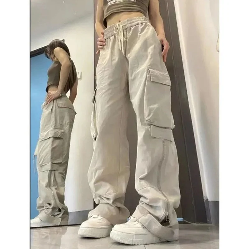 KittenAlarm - American Y2K White Vintage Cargo Jeans Fashion Pocket High Waist Straight Pants High Street Baggy Wide Leg Denim Trouser Ladies Refined Women's Classic KittenAlarm - American Y2K White Vintage Cargo Jeans Fashion Pocket High Waist Straight Pants High Street Baggy Wide Leg Denim Trouser Ladies Refined Women's Classic