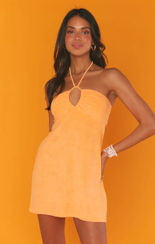 Outgoing Mini Dress ~ Orange Terry Trendy Women's 