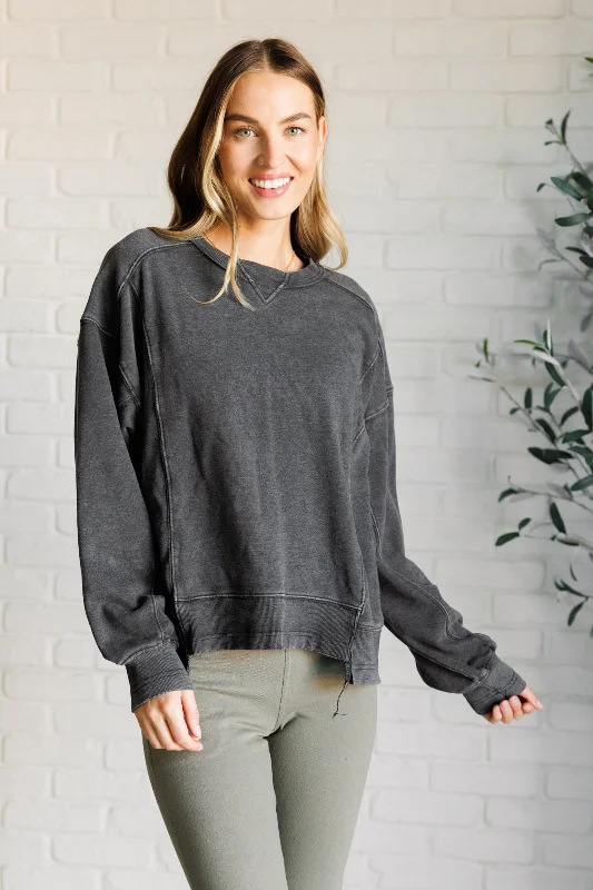 Quick Fix Mineral Wash Crew Neck Pullover in Black Hip Women's Urban