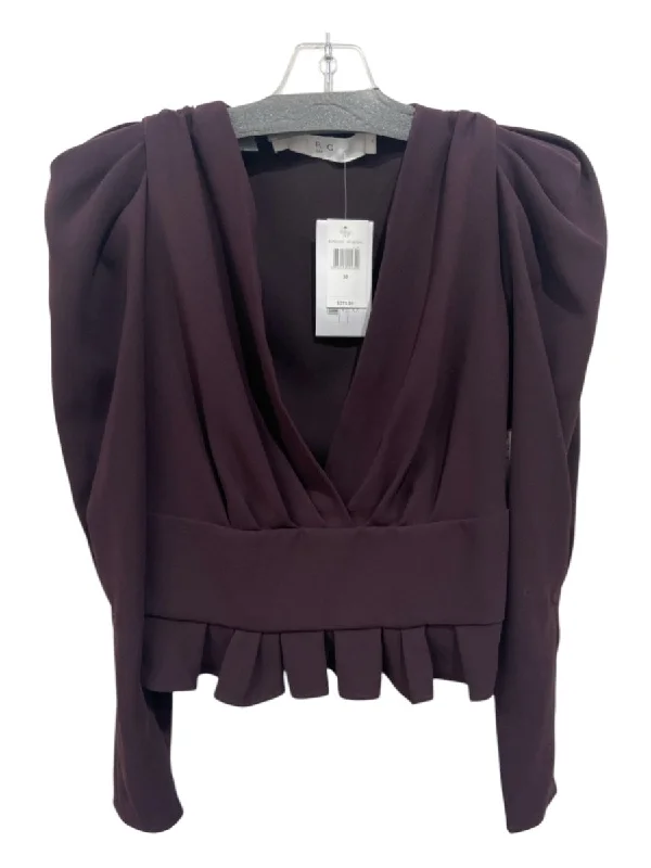IRO Size 38 Purple Wool  Accordion Pleat Peplum Long Sleeve Top Bohemian Women's Free