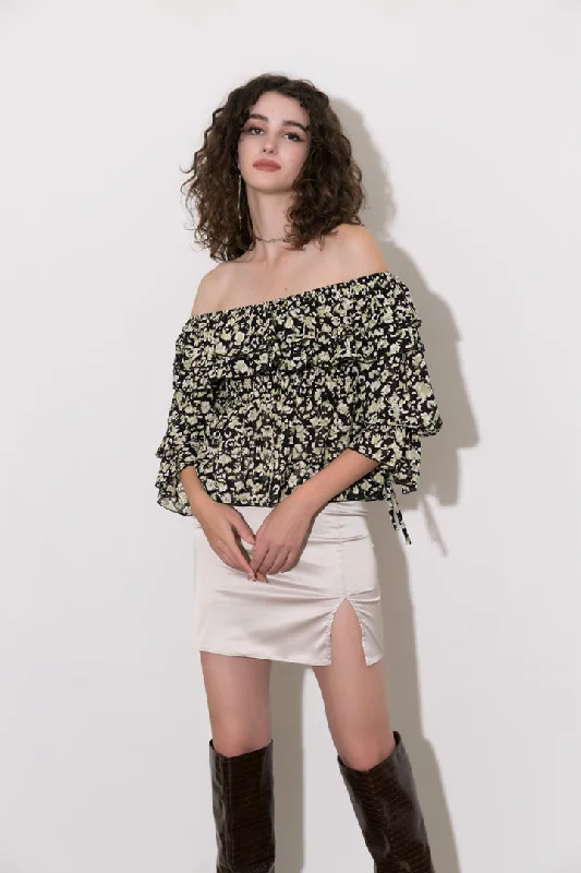 Off-The-Shoulder Chiffon Peplum Top Classic Women's Pin - striped