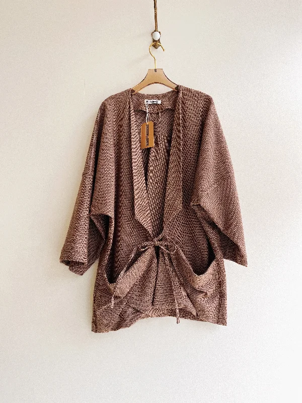 Brown & Tan Jacquard Chore Jacket Elegant Women's 
