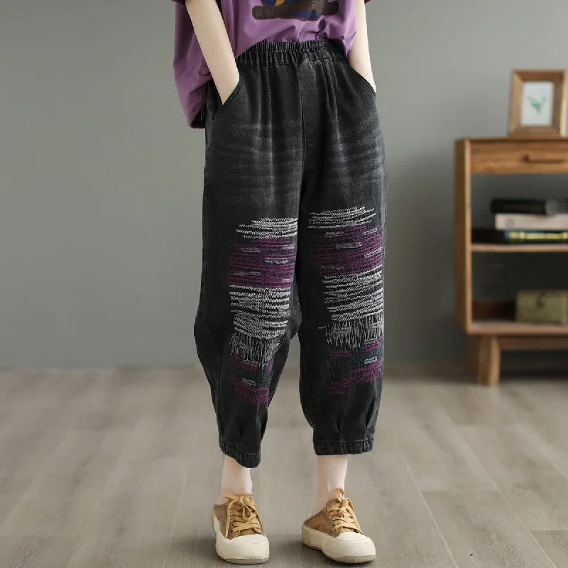 Spring Retro Casual Cotton Embroidery Jeans Sporty Women's Athleisure 