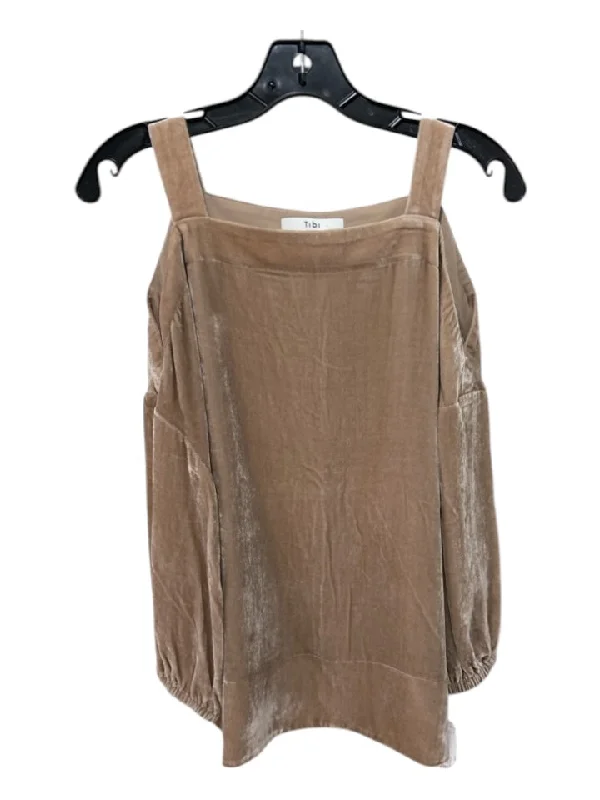 Tibi Size XS Beige Rayon Blend Velvet Long Sleeve Shoulder Cut Out Solid Top Cozy Women's Sherpa - lined