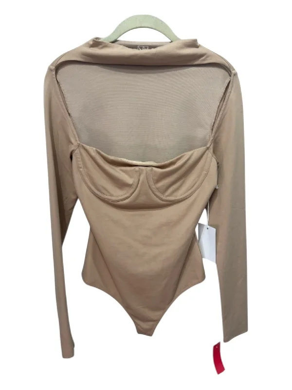 Not Yours To Keep Size S Beige Rayon & Nylon Blend Long Sleeve Cutout Wire Top Minimalist Women's Casual