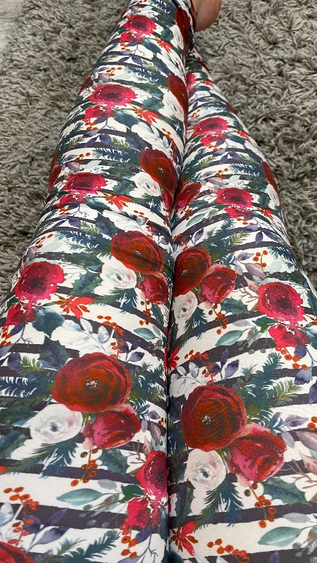 Winter Bouquet Leggings Cozy Women's Sherpa - lined