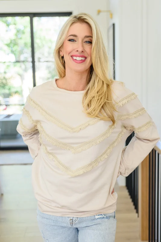 Into The Fringe Top in Beige Trendy Women's Oversized