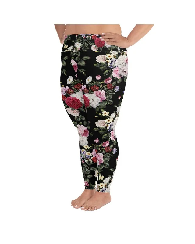 Colorful Roses Plus Size Leggings Laid - back Women's Vibe