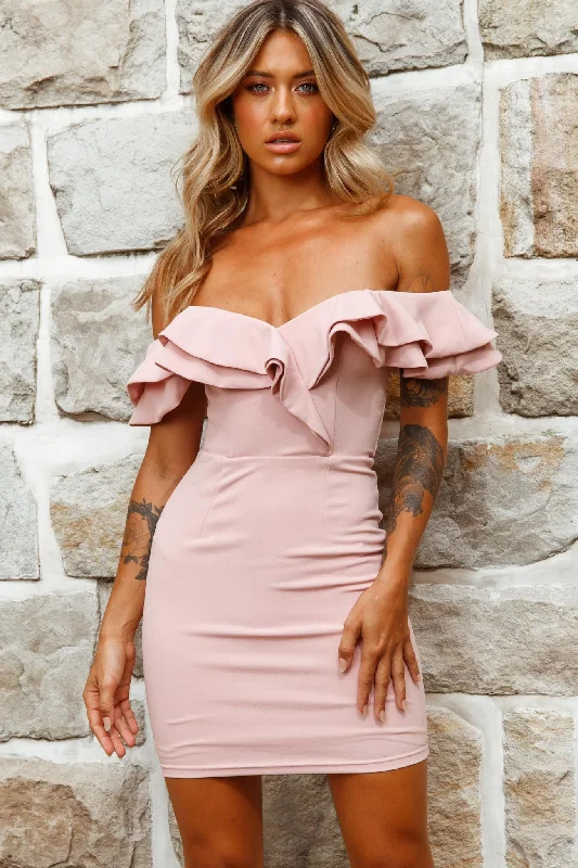 Rossi Off-Shoulder Double Ruffle Dress Blush Practical Women's Quick - dry