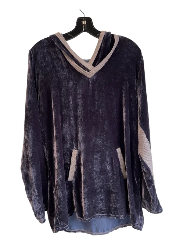 Pete & Greta Johnny Was Size S Midnight Blue & Gray Rayon Hoodie Velvet Top Sharp Women's Italian