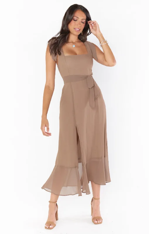 Claire Midi Dress ~ Dune Chiffon Sophisticated Women's 