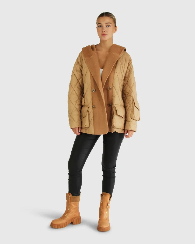 Only You Quilted Utility Jacket - Camel Trendy Women's Oversized