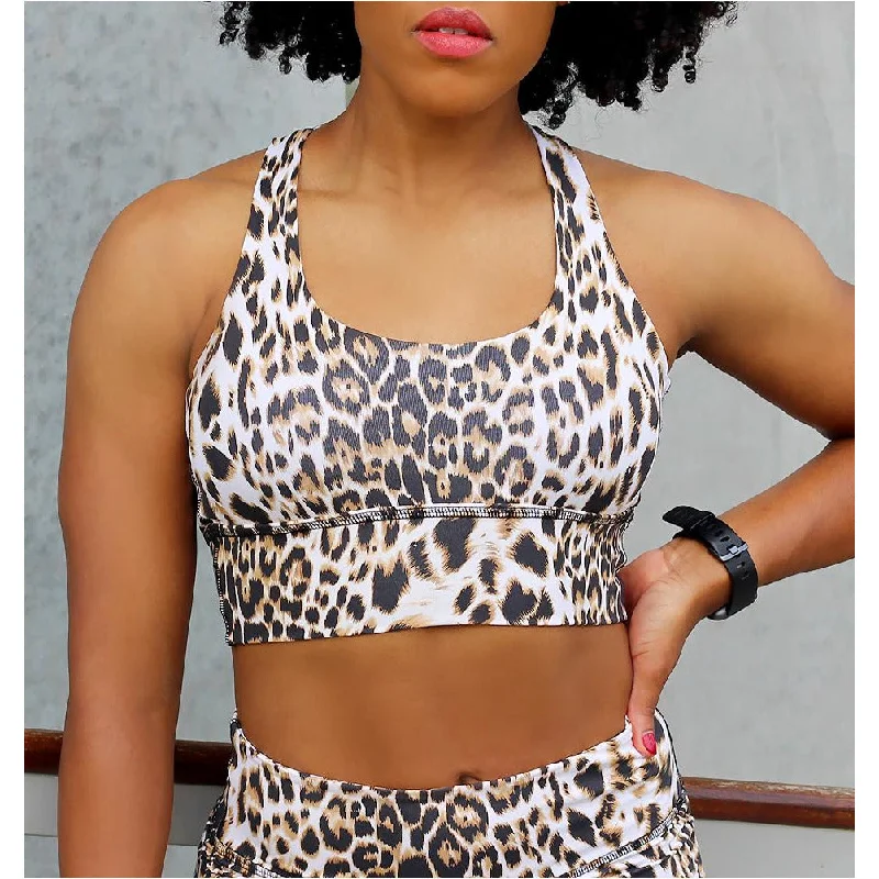 Snow Leopard Print Cross Back Sports Bra Cool Women's Skate