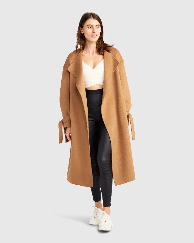 Head Over Heels Collarless Robe Coat - Camel Laid - back Women's Vibe
