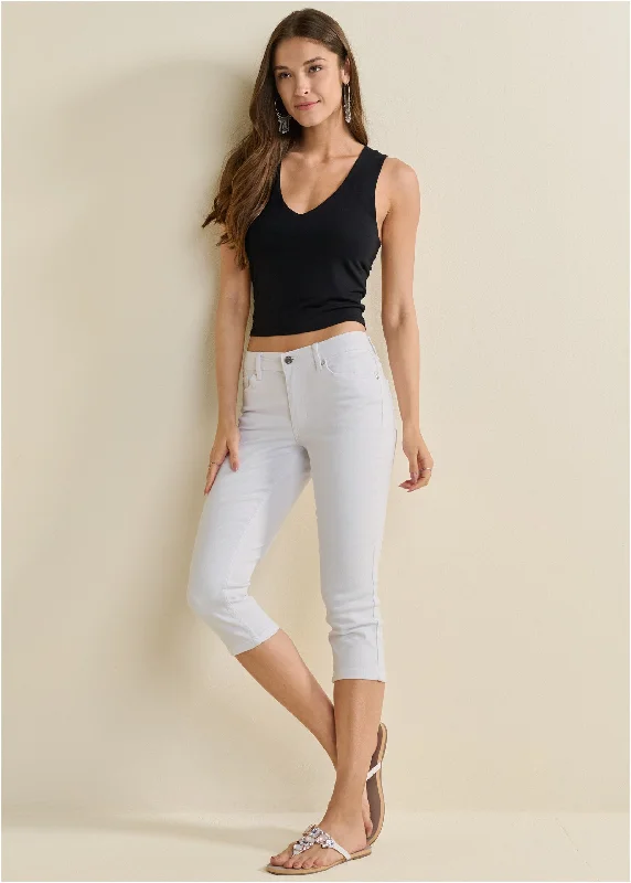 Cindy Capri Jeans - White Confident Women's High - fashion