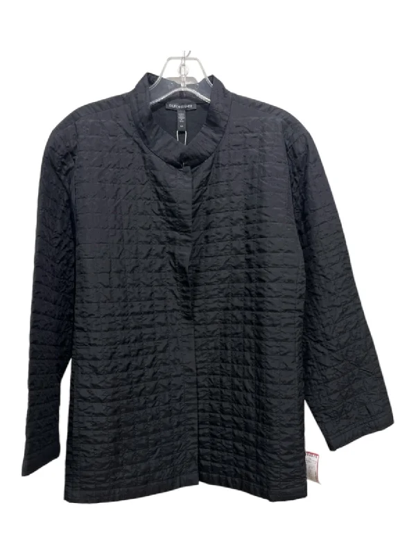 Eileen Fisher Size S Black Silk Diamante Quilted Button Up Long Sleeve Top Hip Women's Urban
